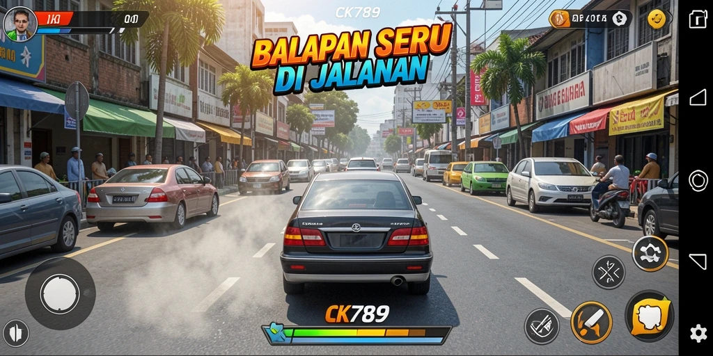 Screenshot gameplay CK789 yang menunjukkan aksi balapan seru.