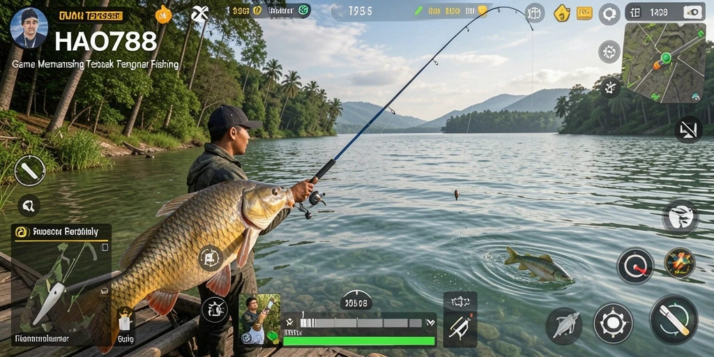 Tampilan utama gameplay HAO788 dengan aksi memancing yang seru.