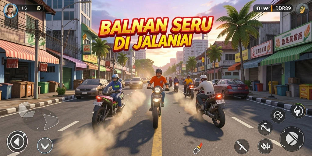 Tangkapan layar gameplay balapan yang dinamis dan menarik.