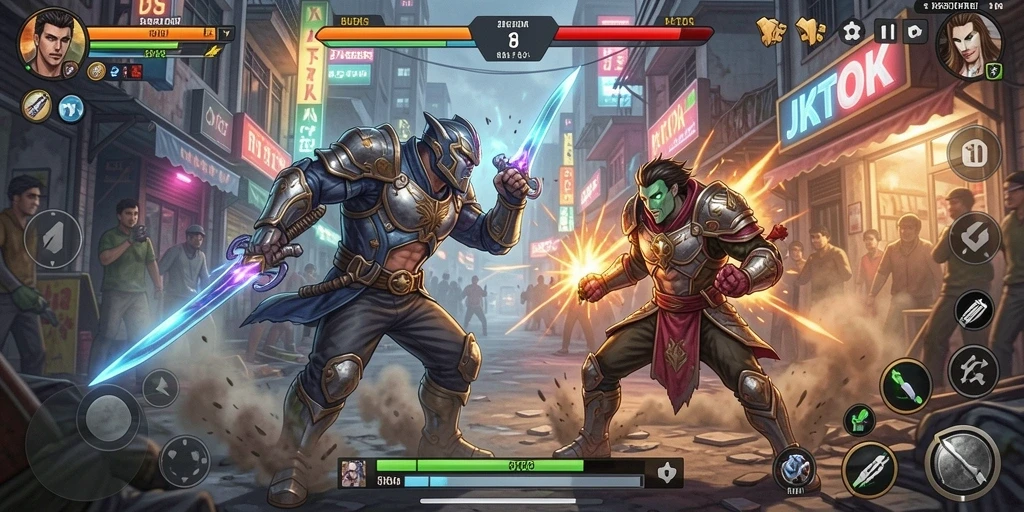 Tangkapan layar gameplay JKTOK yang menunjukkan pertarungan yang mendebarkan.