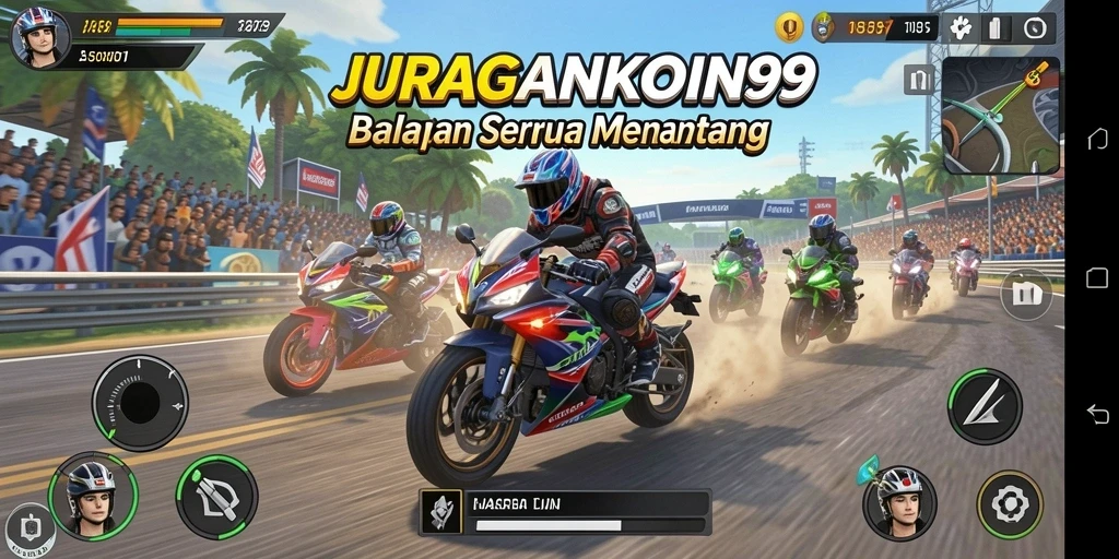 Screenshot JURAGANKOIN99 yang menunjukkan aksi balapan motor mendebarkan.