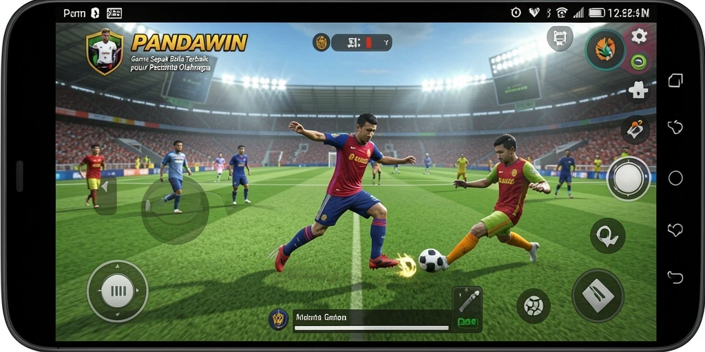 Screenshot utama PANDAWIN menampilkan aksi intens dalam permainan sepak bola.