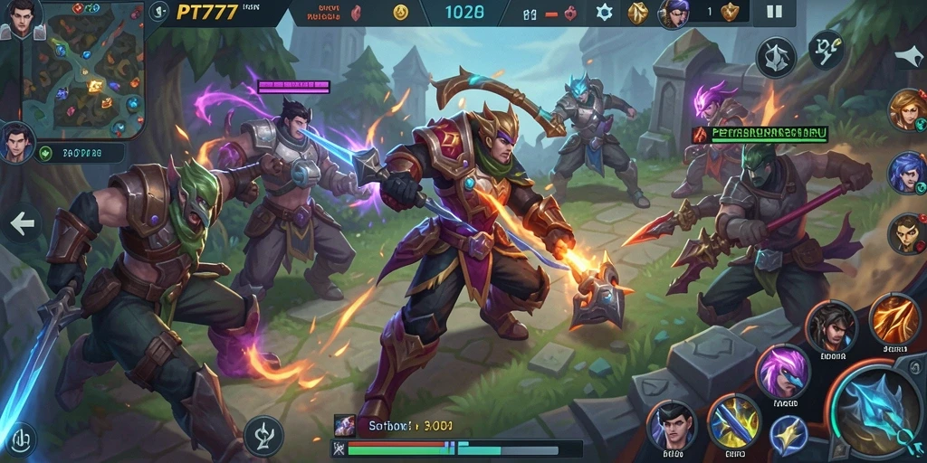 Tangkapan layar menunjukkan pertempuran intens dalam game MOBA.