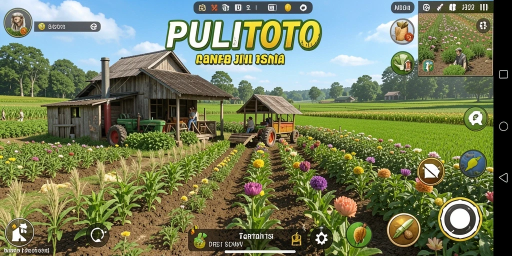 Screenshot utama PULITOTO menampilkan keseruan bertani.